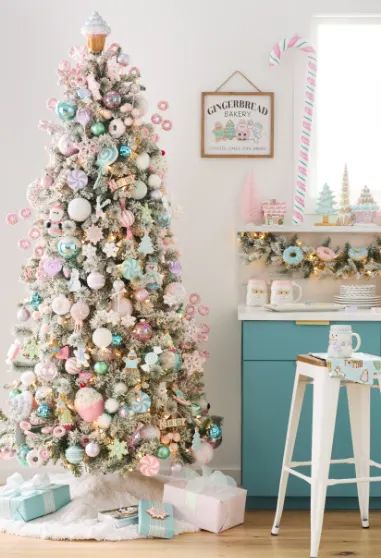 Balletcore Christmas, Pastel Christmas Aesthetic, Gingerbread Themed Christmas Decor Pink, Pastel Candy Christmas Tree Topper, Little Christmas Tree Girl Rooms, Holiday Hoedown, Mrs Claus Bakery, Christmas Smoothies, Pink Ornaments Christmas Tree Michaels Stores