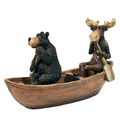 Design Toscano Moose and Black Bear in a Boat Statue & Reviews | Wayfair Garden Animal Statues, Bear Statue, Outdoor Garden Statues, Garden Animals, Resin Sculpture, Lodge Decor, Animal Statues, Design Toscano, Bear Cubs