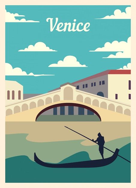 Vector retro poster city venice skyline.... | Premium Vector #Freepik #vector #bridge #travel-city #venice #urban Venice Skyline, Venice Poster, Blue In Green, Home Decor Retro, Italy Poster, Tourism Poster, Poster City, Art Deco Posters, Retro Photo