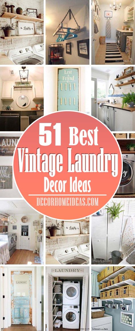 Best Vintage Laundry Decor Ideas. Give your laundry room a vintage look with these decor ideas including baskets, anchor style, clothespins, room signs, retro themed accessories, walls and more. #decorhomeideas Laundry Decor Ideas, Primitive Laundry Rooms, Retro Laundry Room, Vintage Laundry Sign, Rustic Bathroom Accessories, Laundry Room Decor Diy, Vintage Laundry Room Decor, Laundry Room Decorating, Country Laundry Rooms