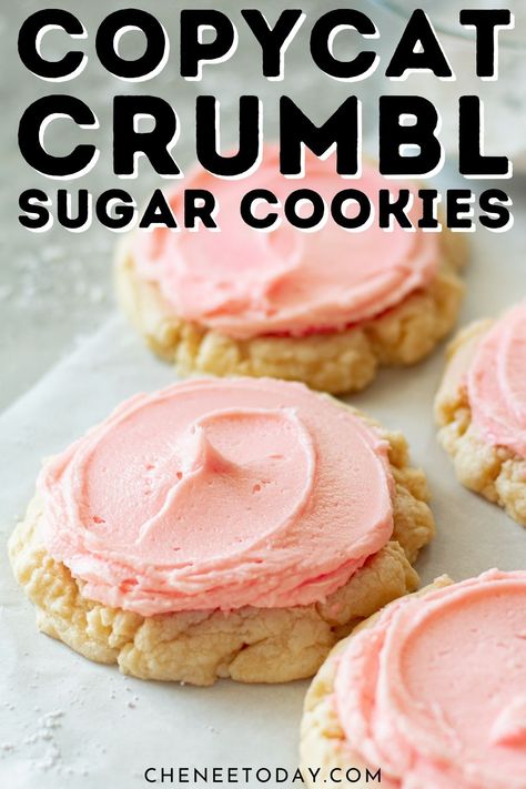 Ina Garten, Chilled Sugar Cookie Recipe, Crumbl Sugar Cookies, Pink Sugar Cookies, Copycat Crumbl, Almond Frosting, Crumble Cookie Recipe, Crumbl Cookie, Crumbl Cookies