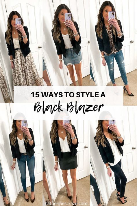 Cute Blazer And Jeans Outfits, Trendy Blazer Outfits Casual, Black Blazer Casual Outfit Street Style, Styling Black Blazer Casual, How To Style Long Blazer Work Outfits, All Black With Blazer Outfit, Business Casual Outfits Black Blazer, Outfit With Black Blazer And Jeans, Black Blazer Teacher Outfit