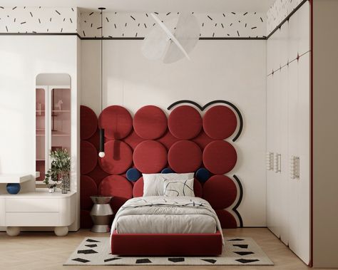 White Red Bedroom, Bed Headboard Design, Red Bedroom, Modern Kids Room, Kids Bedroom Inspiration, Kids Head, Kids Room Inspiration, Kids Interior Room, Bedroom Bed Design