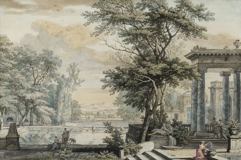 moucheron, isaac de pair ar ||| пейзаж ||| sotheby's pf1721lot6vncgen Fresco Wallpaper, Vintage Painting Wall, Painting Wall Mural, 18th Century Landscape, Scenic Wallpaper, Drawing Wallpaper, Temporary Wallpaper, Wallpaper Vintage, Antique Paint