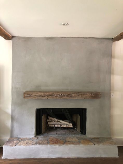 Rustic Wood Mantle, Fake Chimney, Adobe Fireplace, Concrete Fireplace Surround, Wood Mantle Fireplace, Stucco Fireplace, Wood Mantle, Brick Fireplace Makeover, Concrete Fireplace