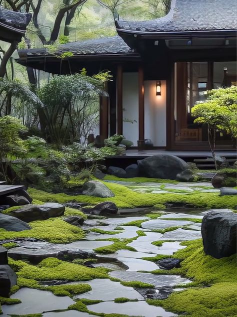 Japanese Backyard Ideas, Japanese Garden Design Layout, Evergreen Landscape, Japanese Garden Landscape, Architectural Garden, Forest Cottage, Zen Garden Design, Japan Architecture, Karuizawa