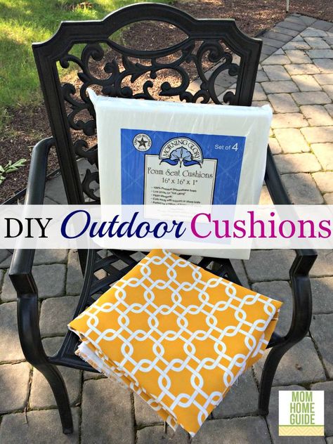 How to make inexpensive outdoor seat cushions. Super easy! Diy Patio Cushions, Seat Cushions Diy, Diy Outdoor Seating, Patio Chair Cushions, Outdoor Seat Cushions, Patio Furniture Cushions, Outdoor Chair Cushions, Outdoor Seat, Outdoor Furniture Cushions