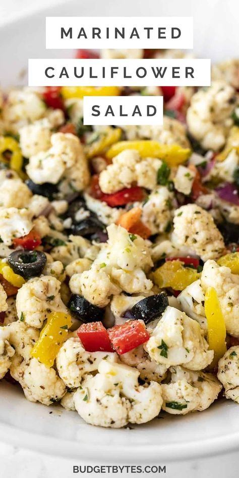 Marinated Cauliflower, Homemade Italian Dressing, Budget Bytes, Cauliflower Salad, Best Salad Recipes, Colorful Vegetables, Homemade Italian, Italian Dressing, Salad Side Dishes