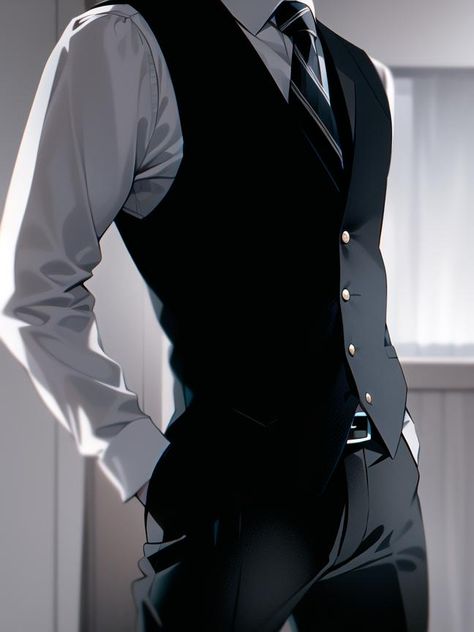 Guy In A Suit Anime, Male Bartender Outfit, Suit Guy Drawing, How To Draw A Tuxedo, Anime Man In Suit Art, Suits Men Reference, Anime Guys In Suit, Anime Suit Guy, Handsome Anime Men In Suits