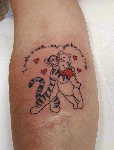 Winnie And Tigger Tattoos, Tigger And Pooh Tattoo, Pooh And Tigger Tattoos, Winnie The Pooh And Tigger Tattoos, Tattoo Dedicated To Wife, Matching Pooh Bear Tattoos, Mother Daughter Disney Tattoos, Winnie The Pooh And Tiger Tattoo, Tigger Tattoo