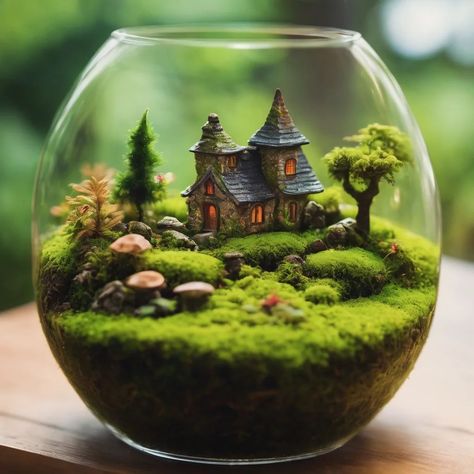 #terrariumdesign #terrarium #terrarium_art Fantasy Terrarium, Terrarium Design, Terrarium Scene, Fairy Terrarium, Sea Glass Art Diy, Terrarium Figurines, Aquascape Design, Miniature Terrarium, Beautiful Terrariums