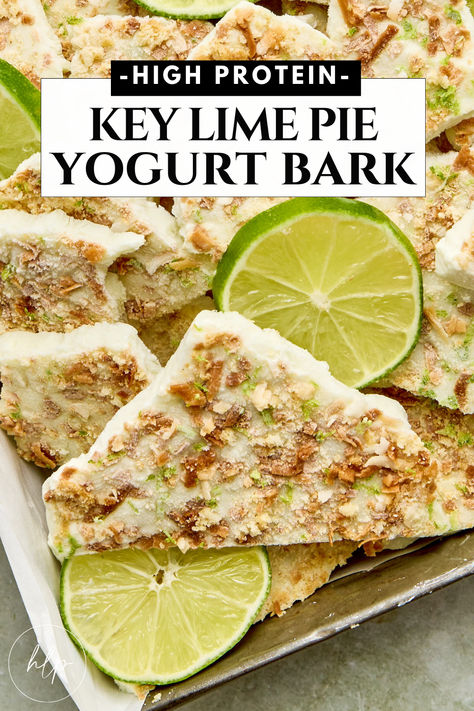 Key Lime Pie Yogurt Bark Recipe Greek Yogurt Key Lime Pie, High Protein Key Lime Pie Bark, Key Lime Pie Yogurt Bark, Key Lime Dip Recipe, Key Lime Pie Bark, High Protein Yogurt Bark, Fruit Bark Recipes, Frozen Yogurt Bars Recipe, Frozen Protein Yogurt Bark