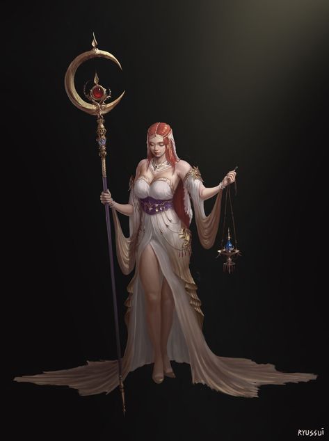 ArtStation - priestess, 류쑤 Ryu'ss Fantasy Priestess Outfit, Tarot Priestess, Anime Priestess, Ancient Priestess, Priestess Character Design, Fantasy Priestess, Warrior Priestess, Mage Staff, Moon Priestess