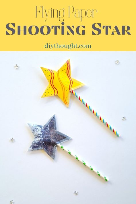 Make a Flying Paper Shooting Star. A fun kid's craft. Use an old magazine or decorate your own paper to extend the fun. Sky Crafts For Kids, Stellar Vbs Crafts, Star Craft Preschool, Star Crafts For Toddlers, Star Crafts For Preschoolers, Star Activities Preschool, Easy Space Crafts, Star Crafts For Kids, Paper Stars Tutorial