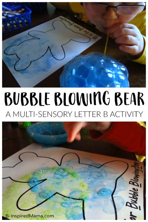 Bubble Blowing Bear Letter B Activity for Preschoolers Montessori, B Preschool Activities, Bubble Activity, Action Alphabet, Preschool Letter B, Letter B Activities, Bears Preschool, Joy School, September Preschool