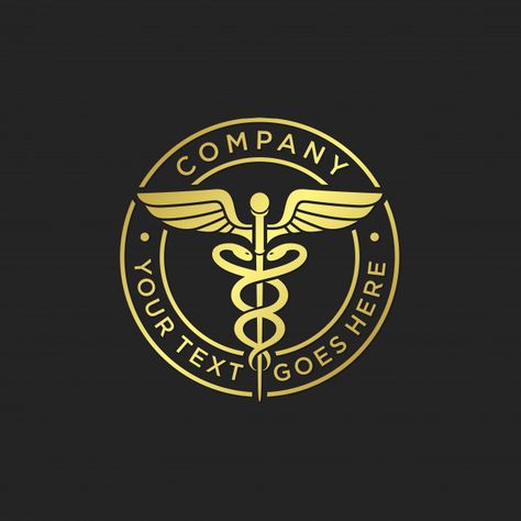 Gold medical caduceus logo template Prem... | Premium Vector #Freepik #vector #logo #gold #icon #template Hermes Staff, Medical Logos Inspiration, Logo Design Infinity, Nurses Week Quotes, Medicine Logo, Doctor Logos, Medical Caduceus, Medical Sign, Hospital Logo