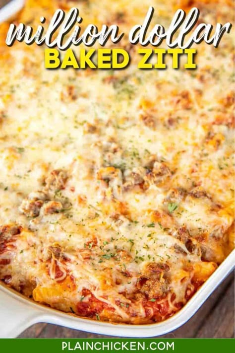 Million Dollar Baked Ziti Recipe - Plain Chicken Baked Ziti With Ground Beef And Cottage Cheese, Baked Ziti With Cottage Cheese Easy, Pasta With Cottage Cheese Easy Recipes, Pasta Casseroles For A Crowd, Baked Pasta With Cottage Cheese, Pasta Recipes With Cottage Cheese, Baked Pasta With Cream Cheese, Pasta Bake With Cottage Cheese, Ziti With Cream Cheese