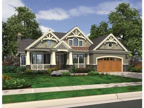 Cottage House Plan with 2320 Square Feet and 3 Bedrooms(s) from Dream Home Source | House Plan Code DHSW69593 Craftmans Style House, Craftsman Style Bungalow, Bungalow Interiors, Bungalow Exterior, House Plans One Story, Craftsman Exterior, Craftsman Style House, Craftsman Home, Craftsman Style Home