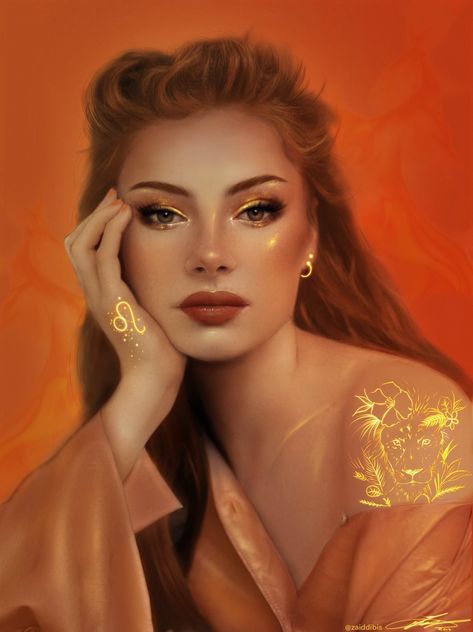 Zodiac Leo Art, Leo Zodiac Tattoos, Mekap Mata, Zodiac Characters, Zodiac Tattoos, Astrology Art, Makijaż Smokey Eye, Digital Portrait Art, Zodiac Art