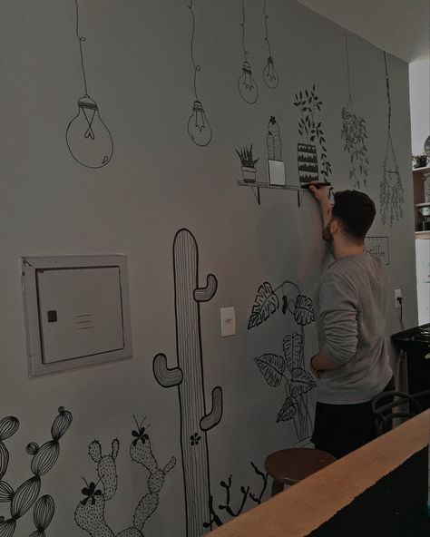 Rejected By Family, Doodle Wall, Wall Drawings, Diy Wall Painting, Art Skills, Wall Drawing, Old Fashioned Cocktail, Freelance Graphic Design, Wall Paint