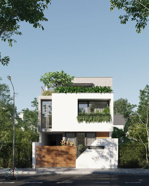 Minimalist House Exterior, Two Storey House Design, Duy Huynh, 3 Storey House Design, Modern Elevation, Home Designs Exterior, 3d Elevation, Top Gadgets, Modern Small House Design