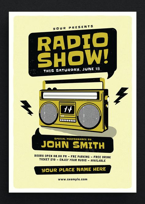 Radio Event Flyer Design PSD, AI Event Flyer Design, Hiring Poster, Old School Radio, Fitness Flyer, Radio Design, Recruitment Process, Flyers Design, Poster Template Design, Church Poster Design