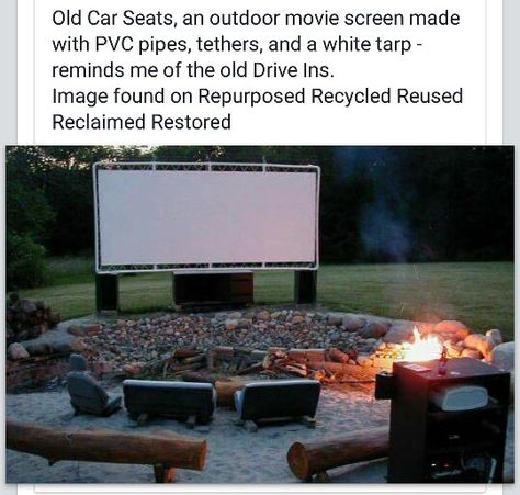 . Family Movie Room, Backyard Movie Screen, Outside Movie, Backyard Movie Theaters, Outdoor Movie Theater, Outdoor Movie Screen, Fire Pit Landscaping, Backyard Movie, Cozy Backyard