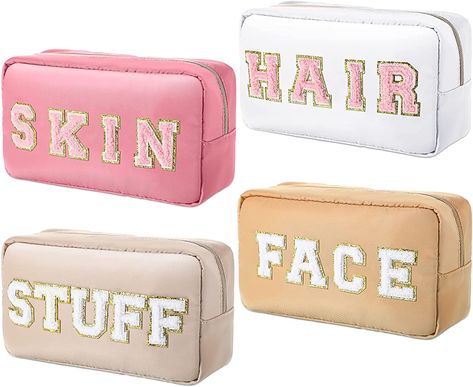 Amazon.com: Remerry 4 Pcs Nylon Cosmetic Bag Chenille Letter Cosmetic Pouch Zipper Preppy Makeup Bag Waterproof Hair Bag with Patches Makeup Organizer Bag Set for Women (Earth Tone, Stuff, Face) : Beauty & Personal Care Bag With Patches, Preppy Makeup Bag, Preppy Makeup, Hair Bag, Preppy Bags, Preppy Things, Makeup Bag Organization, Preppy Stuff, Toiletry Pouch