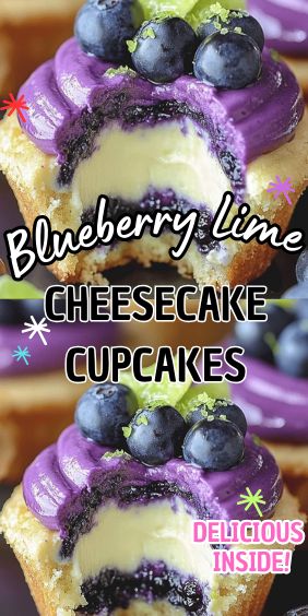 Blueberry Lime Cheesecake Cupcakes Blueberry Lime Cheesecake, Cupcake Size Cheesecake Recipes, Blueberry Cheesecake Jars, Blueberry Cream Cheese Cupcakes, Blueberry Lime Cake, Blueberry And Lemon Cupcakes, Jello Cake Cupcakes, Blueberry Filled Cupcakes, Blueberry Lime Cheesecake Cupcakes