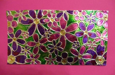 Feuille Aluminium Art, Tin Foil Art, Foil Embossing, Aluminum Foil Art, Glue Art, Draw Flowers, 6th Grade Art, Teen Art, Sharpie Art