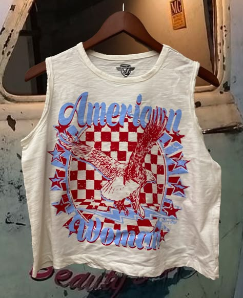 Western Shopping, Edgy Cowgirl, Woman Muscle, Country Tops, 70s Tops, Country Concert Outfit, Women's Muscle, 4th Of July Outfits, Scoop Neck Tank Top