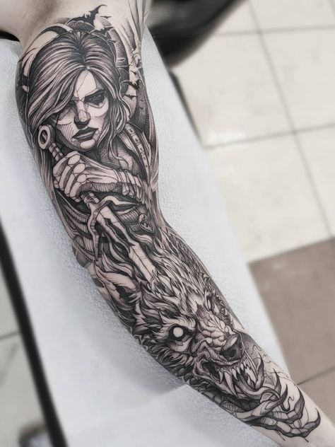 Witcher Tattoo, Fenrir Tattoo, Biomechanical Tattoo, Warrior Tattoos, Norse Tattoo, Fire Tattoo, Egyptian Tattoo, Hand Tattoos For Women, Arm Band Tattoo