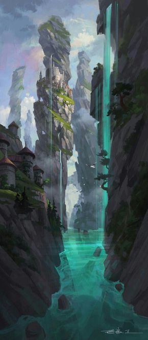 Landscape Concept, Fantasy Setting, Fantasy Places, Wow Art, Fantasy Art Landscapes, Fantasy Concept Art, Arte Fantasy, 판타지 아트, Alam Yang Indah