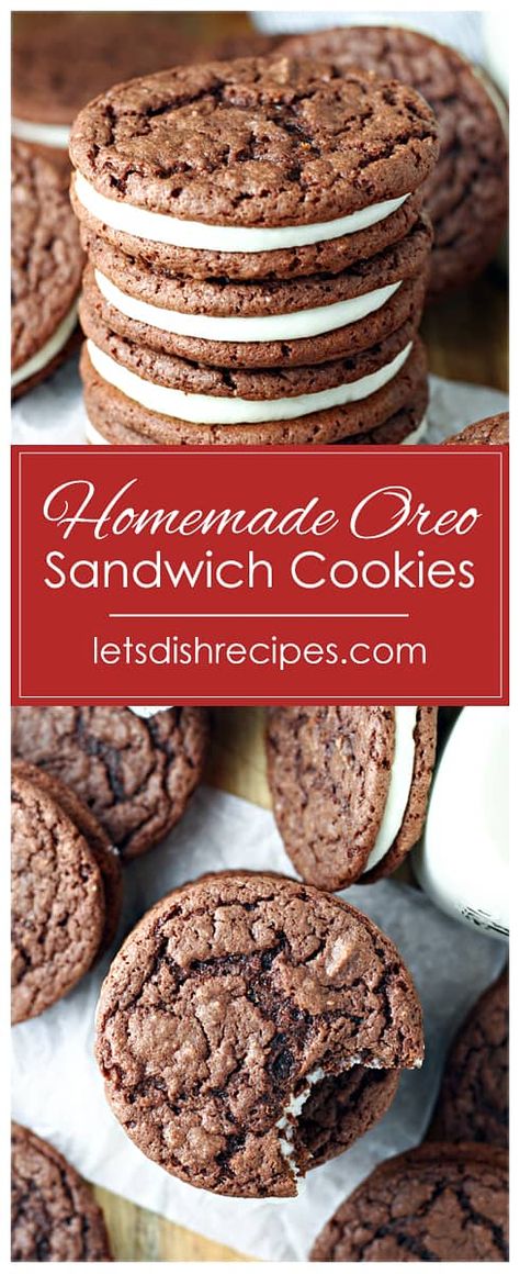 Devils Food Cookie Recipe, Cookies And Cream Sandwich Cookies, Creme Filling For Cookies, Sandwich Cookies Chocolate, Chocolate Cream Cookies, Homemade Oreo Cookies Devils Food Cake, Chocolate Sandwich Cookie Recipes, Cream Filled Cookie Sandwich, Cream Cheese Cookie Sandwich