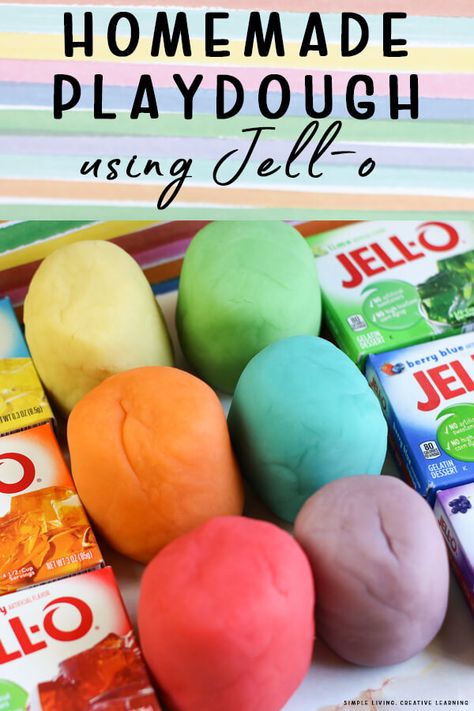 Jello Playdough Recipe, Jello Playdough, Jello Play Dough, Jello Play, Playdough Slime, Best Homemade Playdough Recipe, Edible Play Dough Recipe, Cooked Playdough, Kids Play Dough