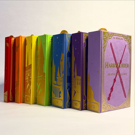 ⚡️ HARRY POTTER | Rainbow Rebind 🌈 Now available on Etsy! Finally! After almost THREE MONTHS of on and off work and remaking several of these volumes I’ve finally finished the Rainbow HP set! 🥳 Each book is hand crafted with matching colour and gold HTV, custom printed endpapers and hand drawn portraits of seven of the characters from the series (as well as a quote from each) - I can’t possible fit everything in here so look out for a few more posts over the next few weeks. 💫 These are no... Harry Potter Cover Art, Harry Potter Books Aesthetic, Rebound Books, Book Rebinding, Harry Potter Book Covers, Drawn Portraits, Hp Book, Book Binding Diy, Hand Drawn Portraits