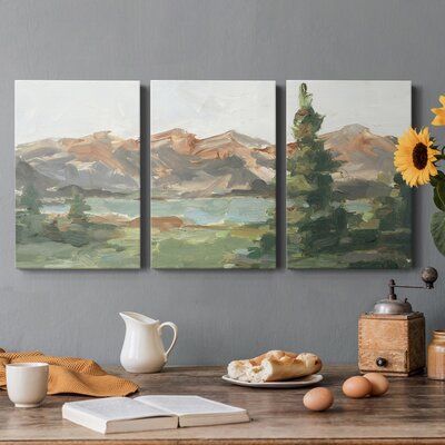 Ready to hang. Built to last. Each piece comes ready to hang. Fade and water-resistant. Made domestically. Size: 32" H x 24" W x 1" D Nature Paintings Acrylic, Country Wall Art, Multi Panel Art, Painting Canvases, Boho House, Oversized Wall Art, 3 Piece Wall Art, Mountain Paintings, Living Room Paint