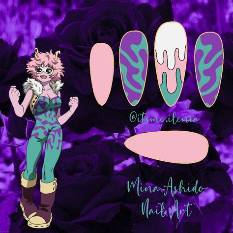 Anime nail art mha bnha My Hero Academia Nail Design, Mha Nail Ideas, Uraraka Nails, My Hero Nails, Toga Nails, Mha Nail Art, Simple Anime Nail Ideas, Mha Nail Designs, Easy Anime Nails