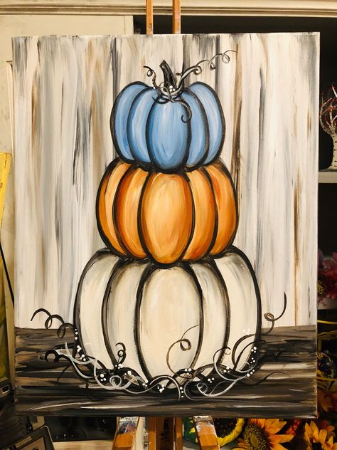 Stacked Pumpkin Signs Wooden Painted, Fall Easy Canvas Painting Ideas, Simple Fall Canvas Paintings, Autum Paintings On Canvas, Canvas Pumpkin Painting Ideas, Fall Themed Canvas Painting, Fall Things To Paint On Canvas Easy, Fall Paint And Sip Ideas Easy, Fall Pictures To Paint On Canvas