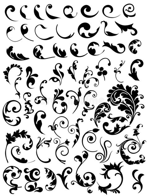 Floral Sgraffito, Filigree Tattoo, Flourish Design, Ornament Drawing, Elements Illustration, Floral Vector, Tattoo Lettering Fonts, Floral Border Design, Thai Art