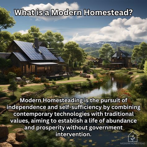 Our definition 🏡 What is your definition of a modern homestead? #modernhomestead #homestead #offgrid #offgridliving #ai Vision Board Homestead, 15 Acre Homestead Layout, Black Homesteaders, Modern Homestead Aesthetic, Homestead Layout 5 Acres, 1 Acre Landscaping Ideas, Aesthetic Homestead, California Homestead, Wyoming Homestead