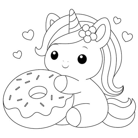 Vector ilustración de un lindo unicornio... | Premium Vector #Freepik #vector #unicornio #pony #dibujos-lindos #cuerno-unicornio Cute Kawaii Unicorn, Donut Coloring Page, Unicorn Drawing, Fox Drawing, Unicorn Coloring, Kawaii Unicorn, Drawing Bag, Relaxing Colors, Unicorn Coloring Pages