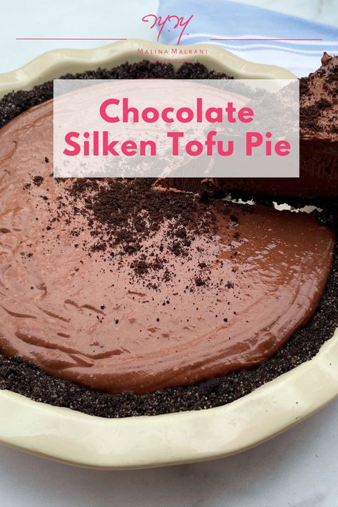 Deep, dark chocolate flavors plus the combination of silky + crunchy textures make this plant-based Chocolate Tofu Silken Tofu Pie recipe crave-worthy! Chocolate Tofu Pie, Silken Tofu Chocolate Pie, Silken Tofu Recipes Dessert, Tofu Chocolate Pie, Tofu Silken, Tofu Desserts, Tofu Pie, Lighter Meals, Tofu Dessert