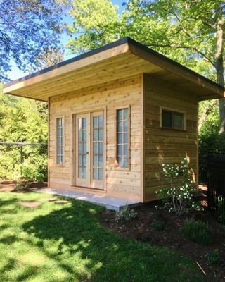 Diy Cabin Plans, Tiny House Shed, Bunkie Ideas, Guest House Shed, Shed Guest House, Backyard Guest Houses, Mobile Home Exteriors, Shed Cabin, Diy Cabin