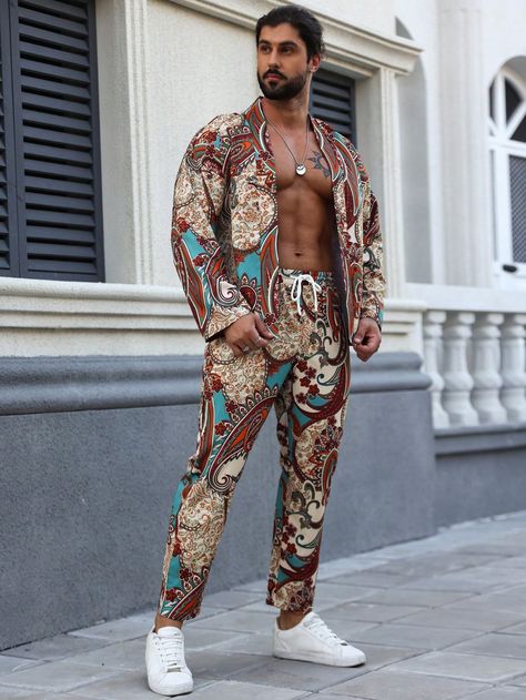 Blue Casual,Boho Collar   Graphic  Embellished Medium Stretch Spring/Summer/Fall Men Clothing Mens Edm Outfits, Modern Egyptian Fashion Men, Man Kimono Fashion, Rave Fashion Men, Hippie Fashion Men, Psychadelic Outfits Men, Man In Kimono, Men’s Kimono Outfit, Mens Rave Outfits