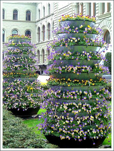 pansy towers Flower Landscaping Ideas, Diy Flower Tower, Flower Tower Ideas, Flowers In Containers, Flower Tower, Outdoor Inspirations, Container Flowers, Gorgeous Gardens, Exotic Plants