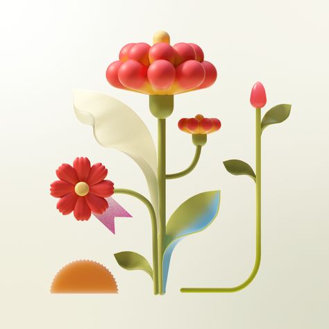 NAVER 3D Icon - The Family Month on Behance Illustration 3d Design, 3d Design Art Graphic Designers, 2024 Graphic Design, Flower Graphic Illustration, 3d Poster Design, 2d Flowers, Flowers Icon, Film Illustration, Jogger Scrubs