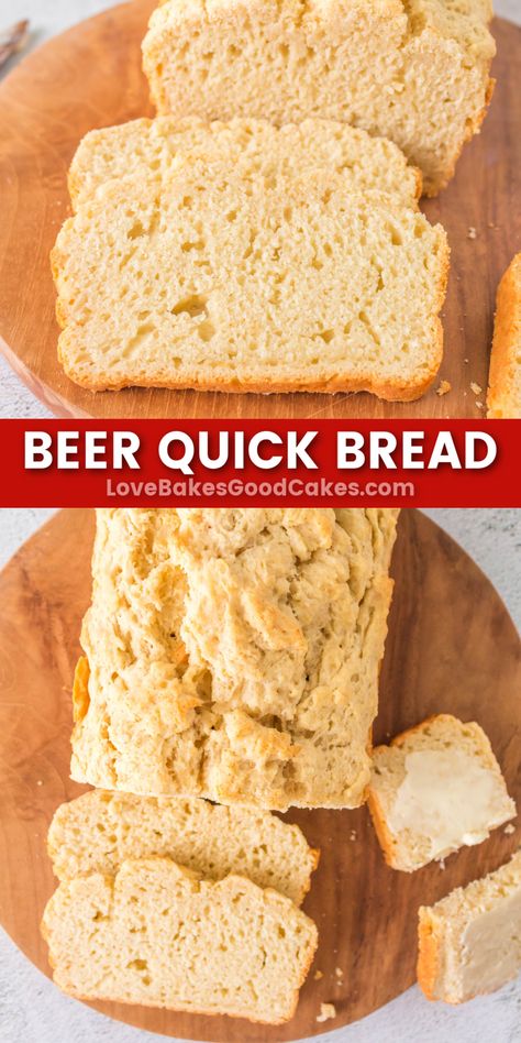 Beer Quick Bread pin collage Easy Beer Bread, Soul Recipes, Beer Bread Easy, Cheesy Pull Apart Bread, Bread Pull Apart Recipes, Beer Bread Recipe, Baking School, Food Bread, Breaking Bread