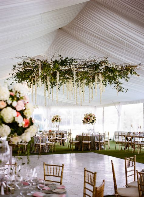 This could be done with a white tarpaulin tent and frost cloth. AND still look like a million dollars Ceremony Decorations Indoor, Wedding Ceremony Decorations Indoor, Dance Floor Wedding, Dance Floors, Tent Decorations, Floral Chandelier, Wedding Tent, Outdoor Wedding Decorations, Hanging Flowers