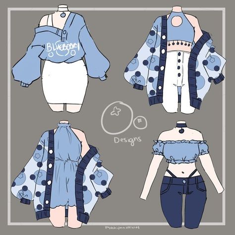 Character Clothing Ideas, Blueberry Outfit, Chibi Outfits, Blueberry Aesthetic, Drawing Outfits, Aesthetic Character, Ninja Outfit, Drawing Bases, Fantasy Outfits